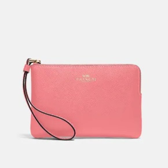 Coach Corner Zip Wristlet Gold / Pink Leather NWT - Picture 6 of 7